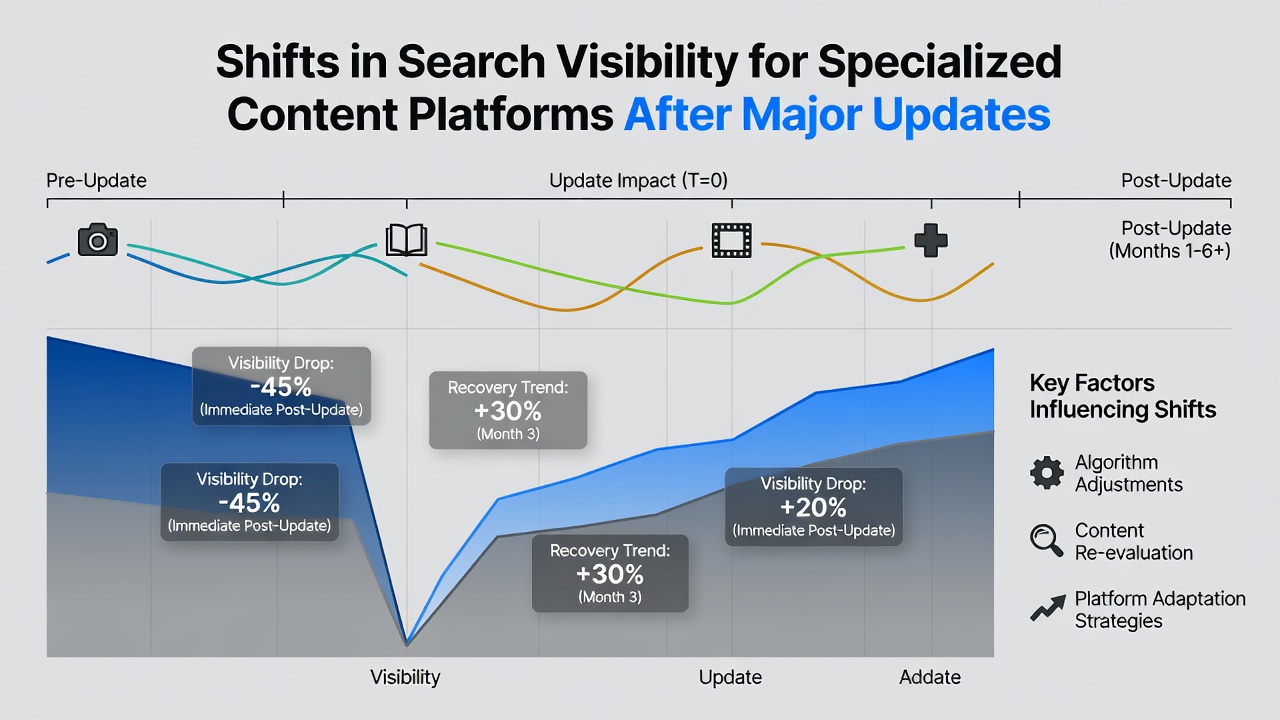 Screenshot of analytics dashboard tracking visibility metrics for content platforms post-update